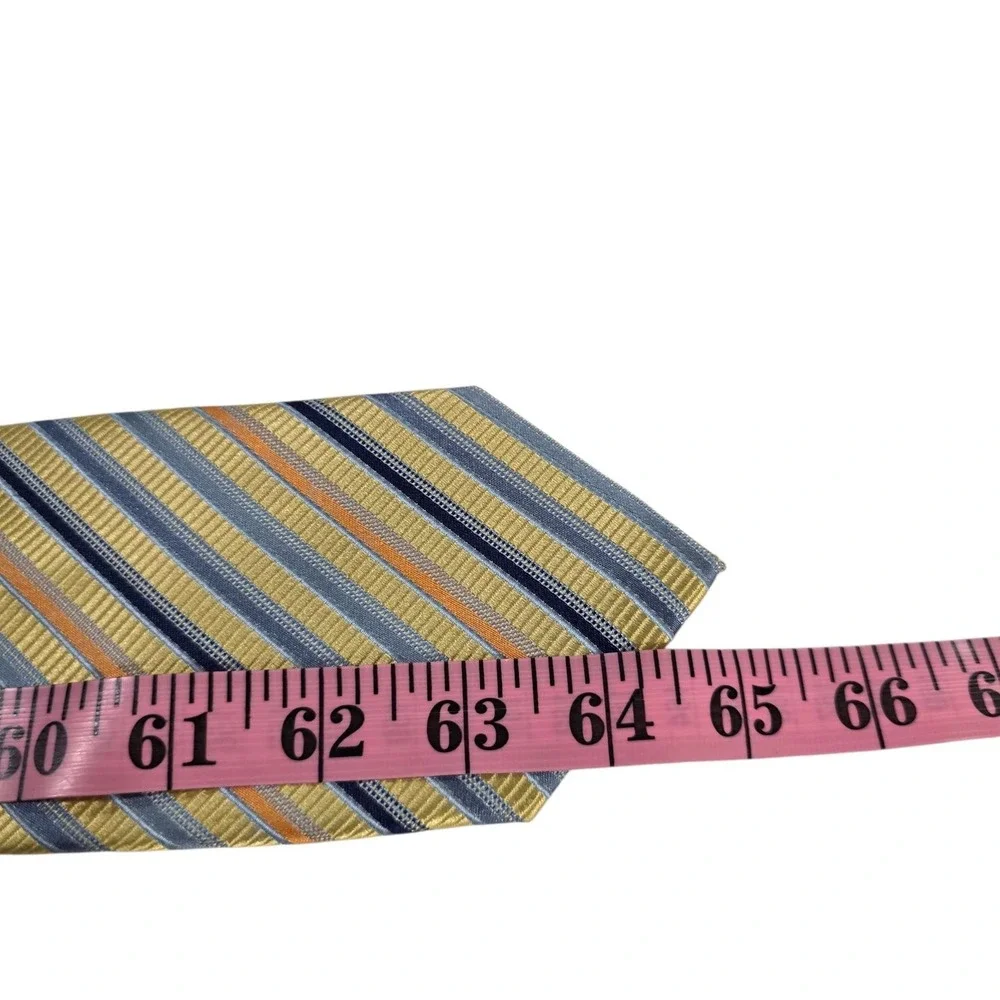SCOTTY Z Palm Beach Silk Mens Yellow Blue Striped Necktie XL Hand Made Luxury‎